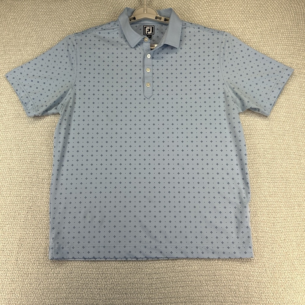 Footjoy Shirt Mens Large Blue Golf Polo Deco Print Athletic Fit Performance